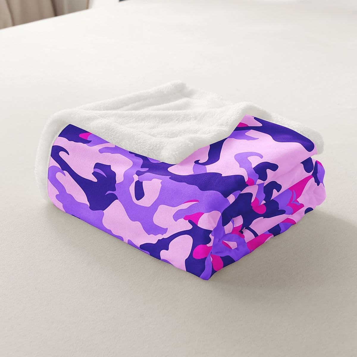 Erosebridal Camouflage Fuzzy Plush Throw Abstract Geometric Kids Fleece Blanket Purple Camo Print Sherpa Blanket for Kids Boys Girls,Military Cabin Decor for Bed Couch Baby 30"x40"