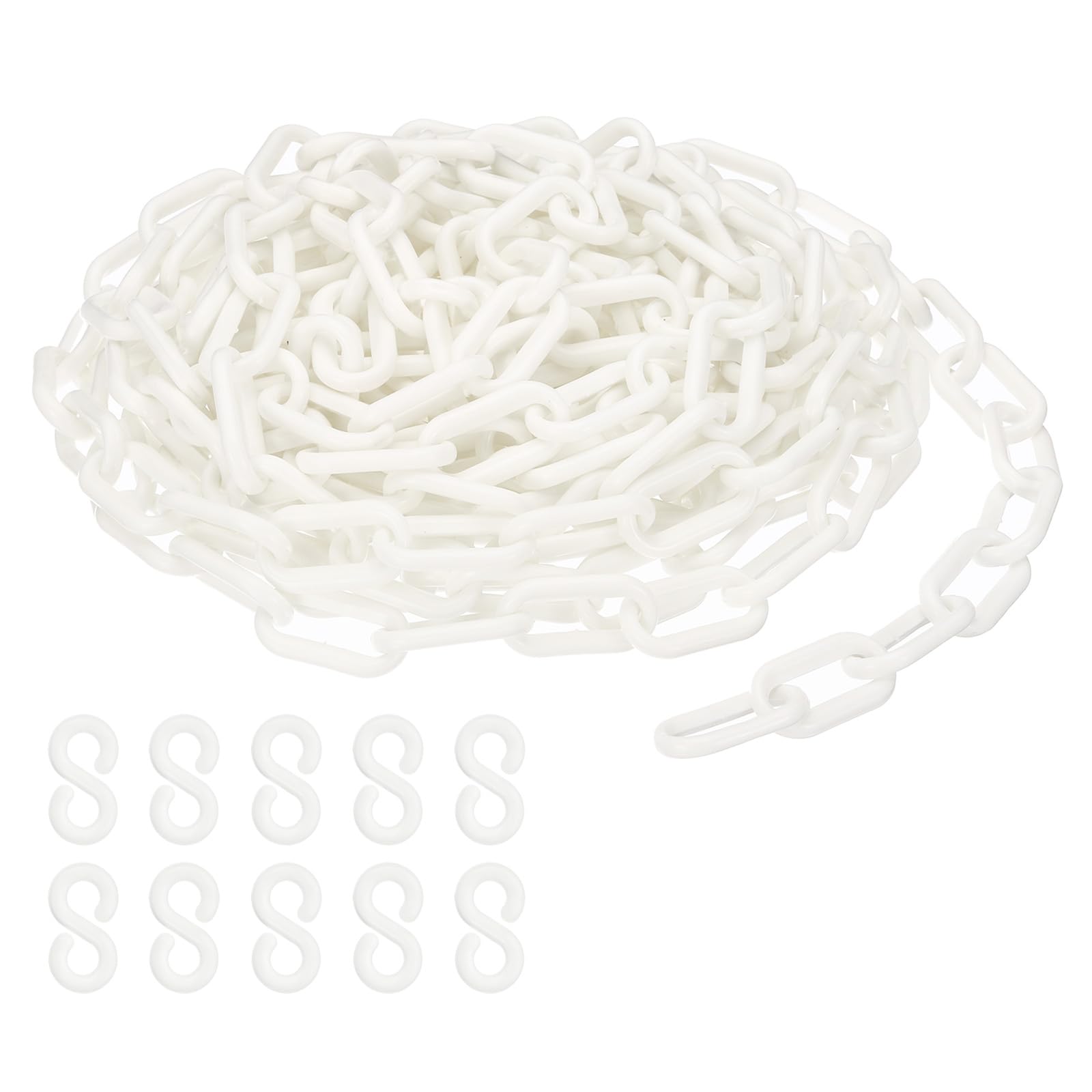 PATIKIL Catena Plastica, 25 Foot Catena Sicurezza Controllo Folla, Anelli Catena Plastica Bianca 1/4" (6 mm) per Code, Parcheggi, Recinzioni, Cancello, Concerti e Decorazioni