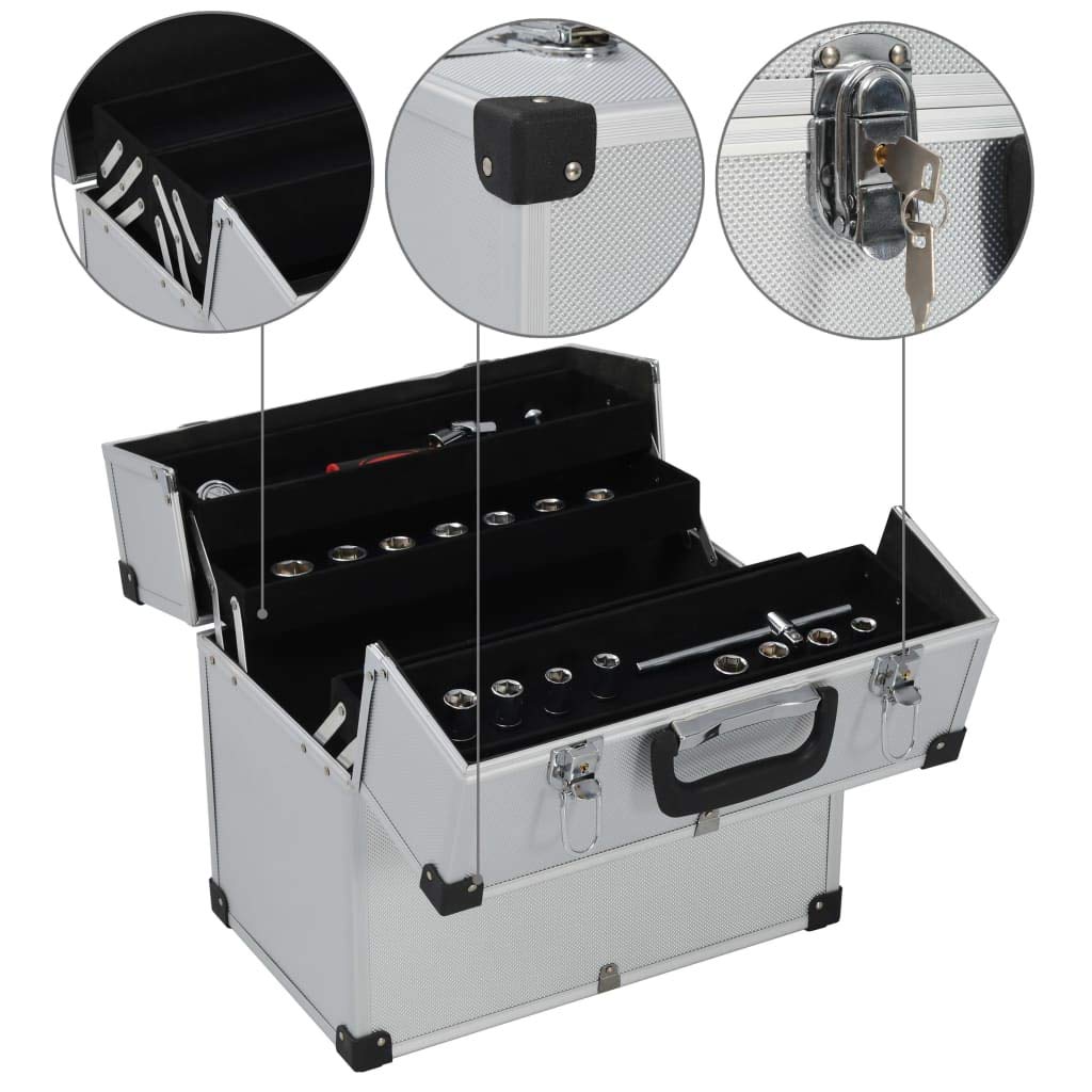 Maletín de herramientas de aluminio estructurado de 38 x 22 cm con 6 compartimentos y parte superior extensible para mantener tus herramientas ordenadas