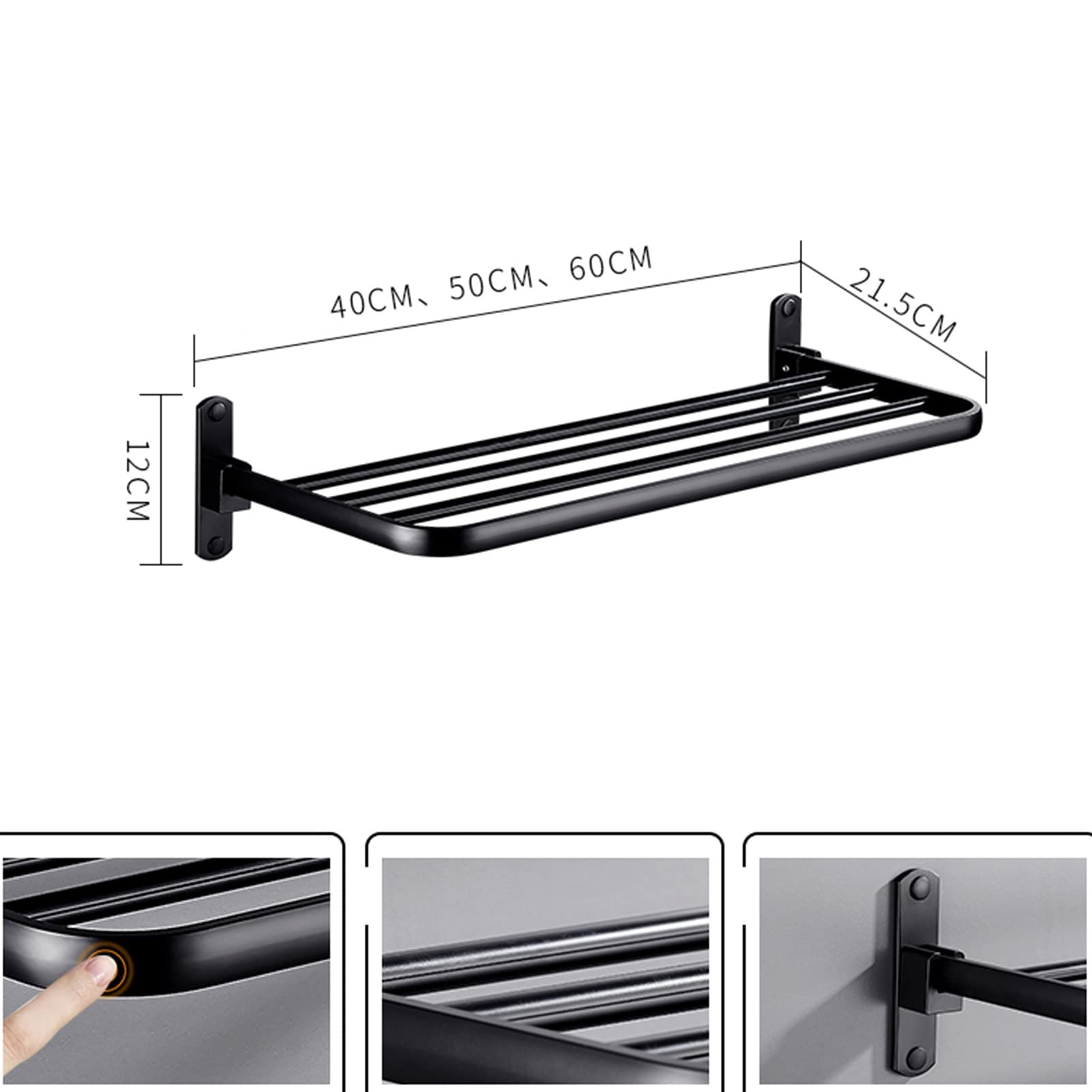 Mensola portasciugamani Portasciugamani 40/50 / 60cm, Porta Asciugamani da Bagno Portasciugamani a Parete per Bagno o Cucina (Dimensioni : 50cm)