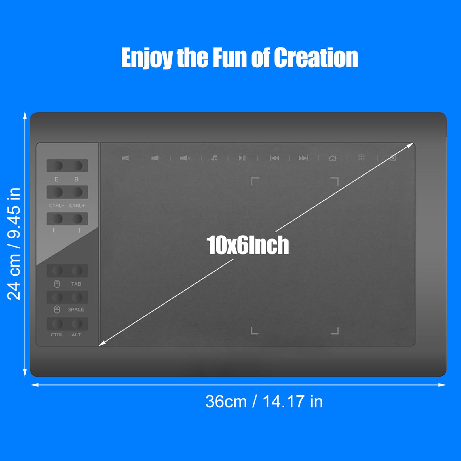 Tablet Grafico Digitale, Tablet Disegno Professionale 10x6 Pollici con 8192 Livelli di Pressione, 12 Tasti Espressi, Risoluzione 5080LPI, per PC, Laptop, Connessione
