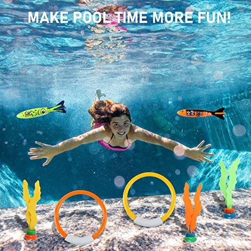 IOPJLK Unterwasser Tauchspielzeug Set 11 Stück, Tauchringe für Kinder ab 4-12, Tauchring Algenspielzeug Torpedo Wasserspielzeug Set, Sommer Poolparty Geschenk für Jungen und Mädchen