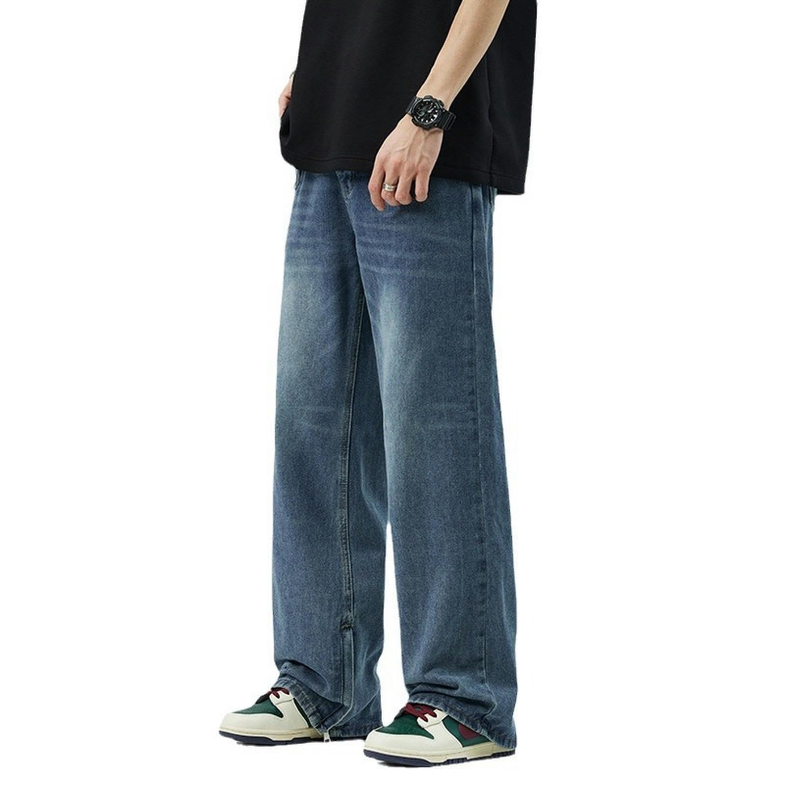 Jeans Estivi da Uomo Larghi e Dritti, Pantaloni Lunghi Casual da Strada, a Gamba Larga - Blu - XL