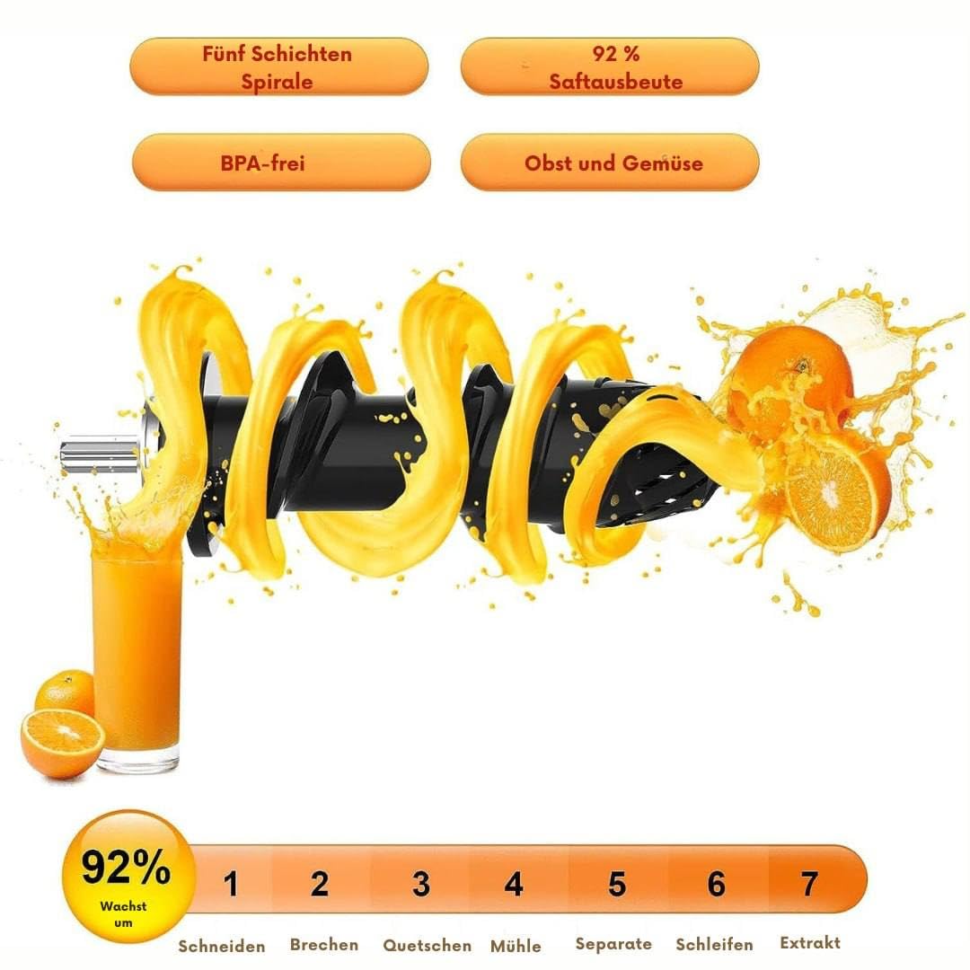 Slow Juicer mit 200W Motor, leise, Umkehrfunktion, schonende Saftpresse, langsame Rotation, einfache Reinigung, für Obst & Gemüse, hoher Nährstoffgehalt, BPA-frei, kompakt & effizient