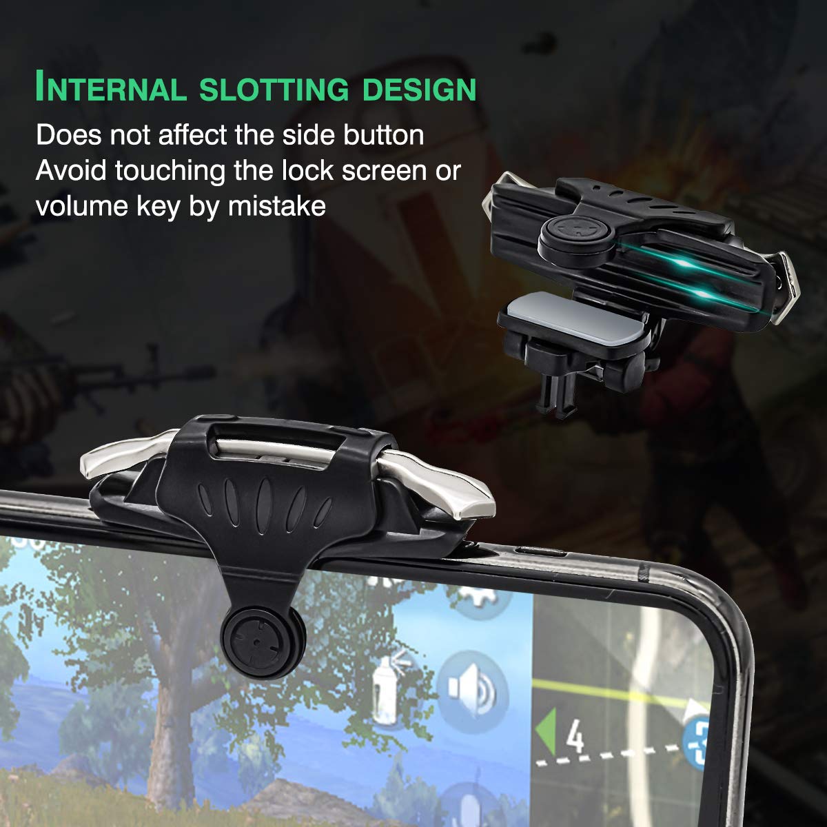 Newseego Trigger di Gioco Mobili PUBG, Controller Sensible per Smartphone L1R1 Pulsante di Gioco di Shoot&Aim Accessori di Telefono per Knives Out/PUBG/Rules of Survival per Android e iOS(1 Paio)-Nero