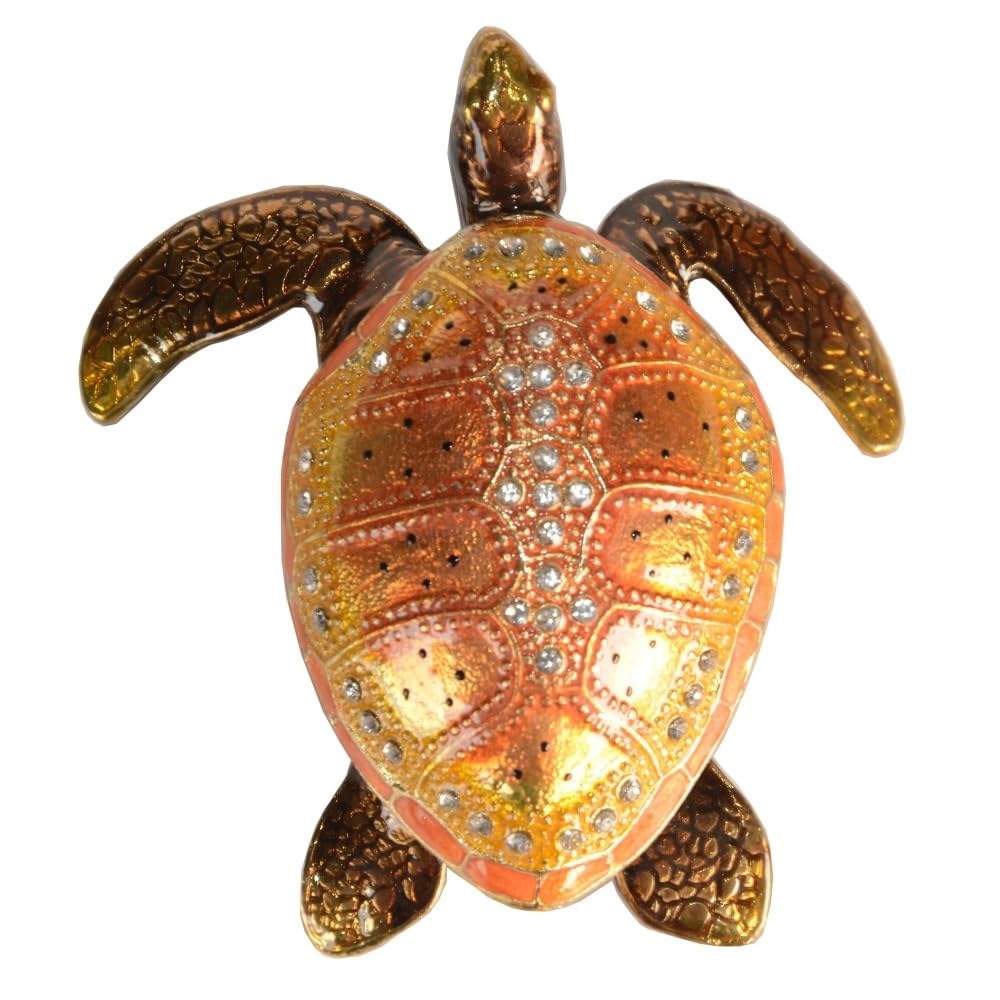 YOPI Hand-Painted Crystal Enameled Sea Turtle Jewelry Box Magnetic Hinged Ocean Trinket