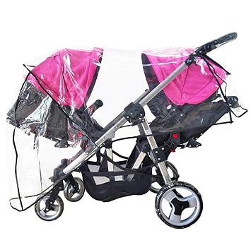 Weather Shield Double Stroller Rain Cover Twin Tandem Universal Size Baby Toddler Wind Shield Deal Popular Accessories Waterproof Windproof Travel Insect Protector QH
