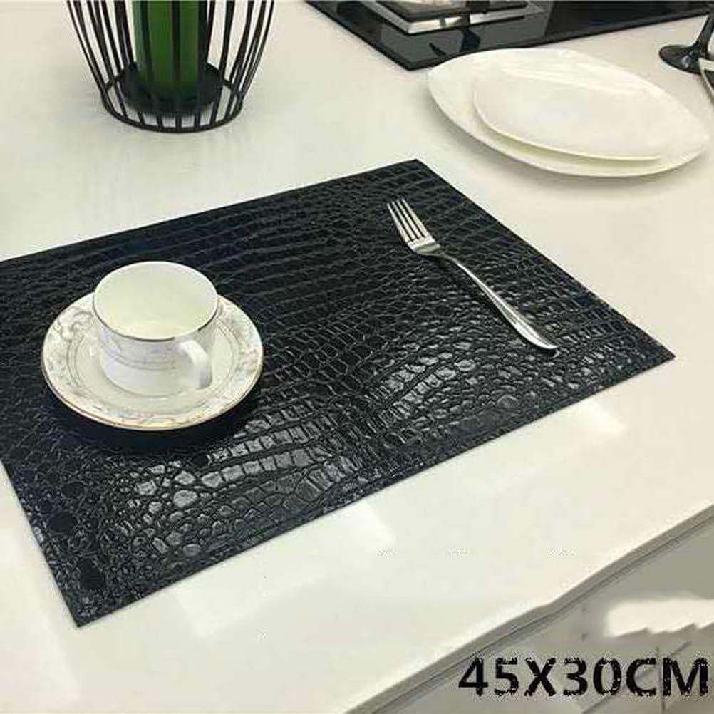 Kunstleder Tischsets in Kroko Optik Leder Platzsets Waschbare Premium Tischsetsabwischbar Pflegeleicht Leder Krokoprint,Schwarz,Set of 8