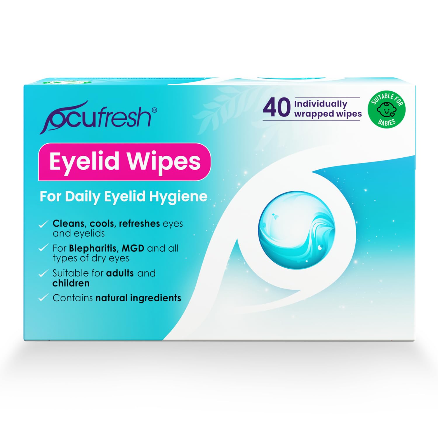 Ocufresh Blepharitis Eyelid Wipes โ 20 Pack Individually Wrapped - Fragrance free & Soap free, For Daily Eyelid Hygiene, Natural Ingredients, Tired and Dry Eyes