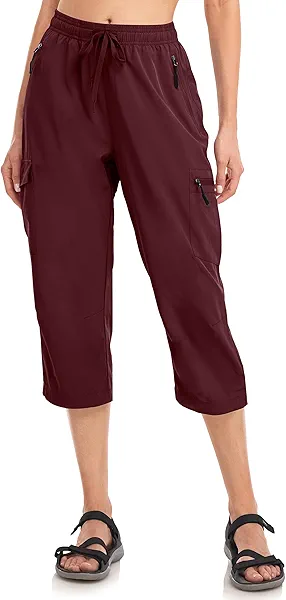 VEOBIKE Women's Hiking Capris Pants Dri Fit UPF50+ Outdoor Camping Travel Capri Elastic Waist Drawcord Active Joggers Capris