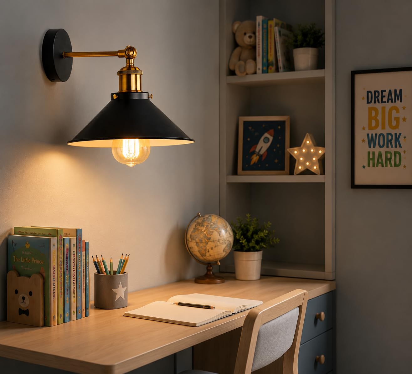 Ledsone Black Inner White Vintage 180° Adjustable Swing Arm Wall Light