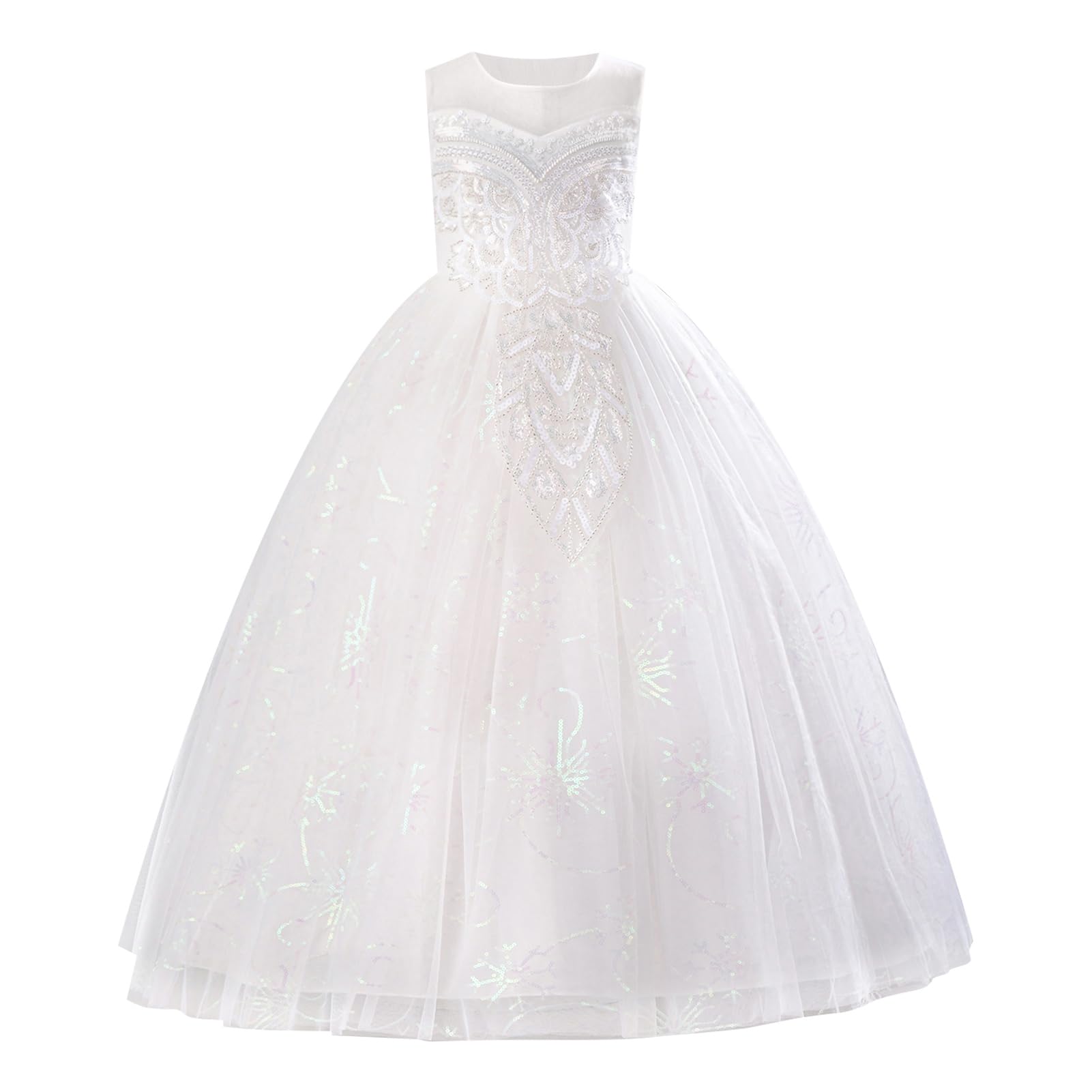 IBAKOM Festliche Kleider Mädchen: Prinzessin Kleid für Hochzeit Blumenmädchenkleid Brautjungfernkleider- A-Linie Sommerkleider Kommunionkleid Geburtstag Abendkleid Ballkleid Lang