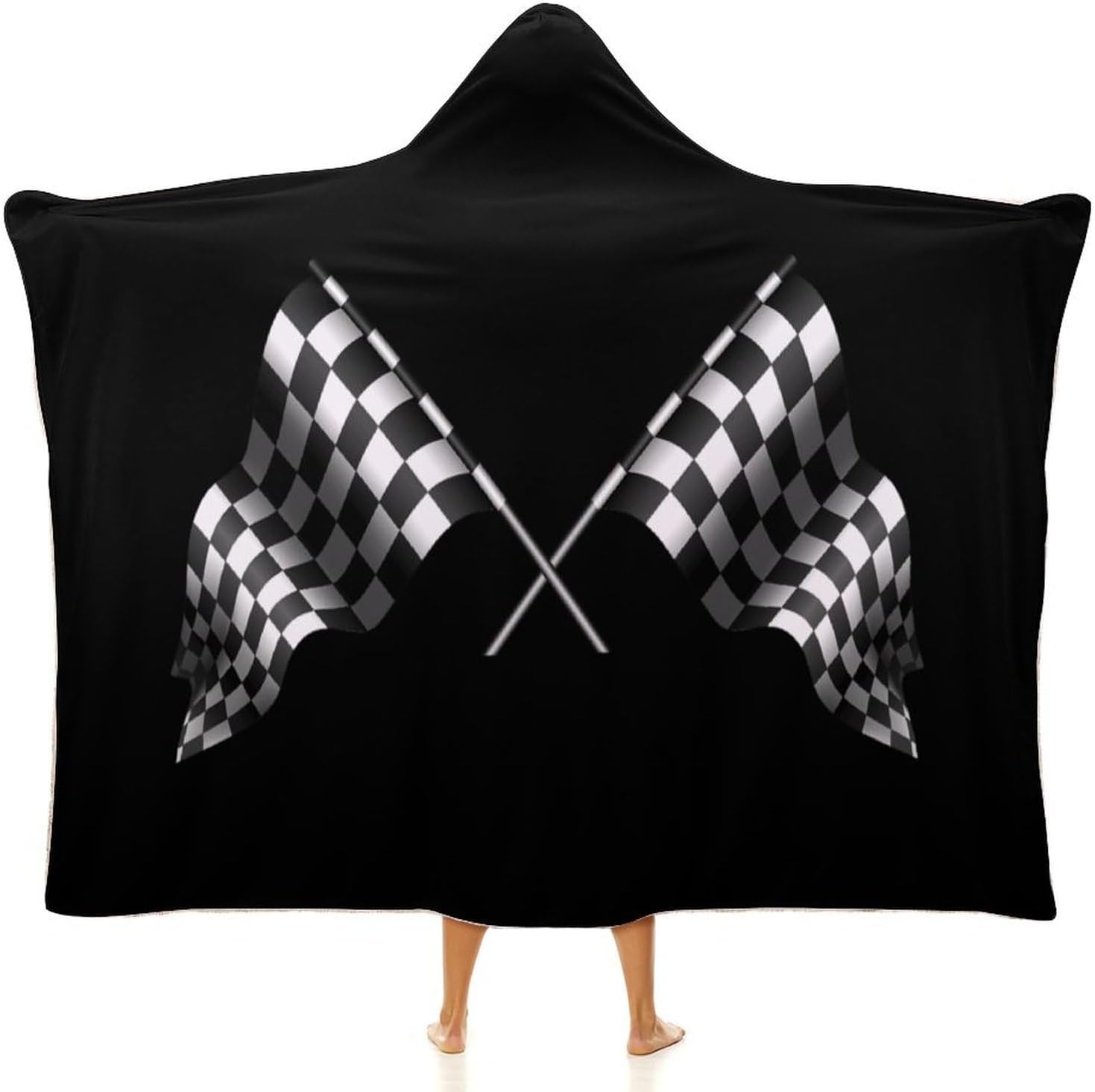 Racing Square Flag Fashion Wearable Blanket Hoodie Fleece Throw Cloak Robe Unisex