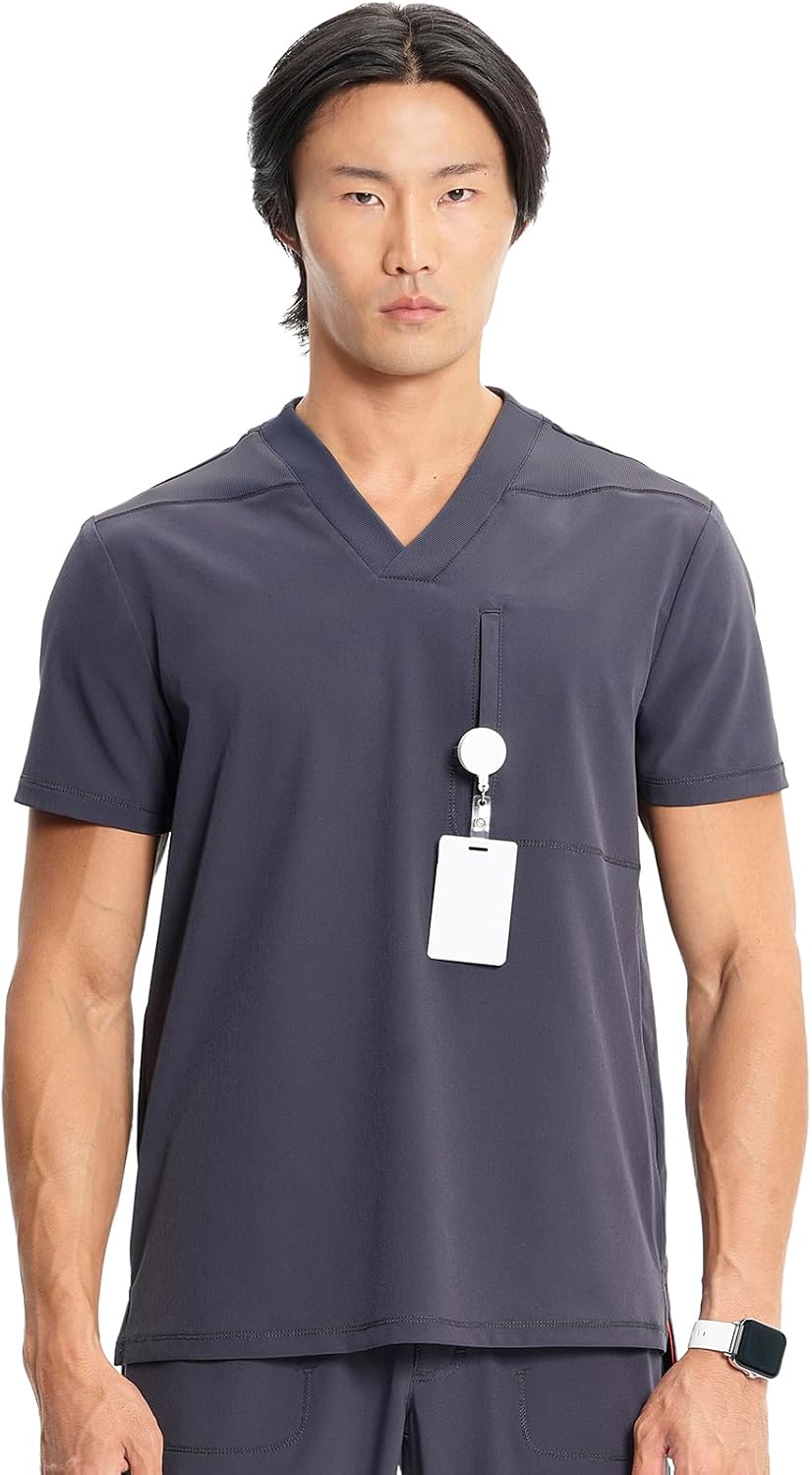 Cherokee Infinity Mens V-Neck Scrub Top, 1 Zip Chest Pocket, Rib-Knit Neckline, Side Vents – IN700A - Image 3