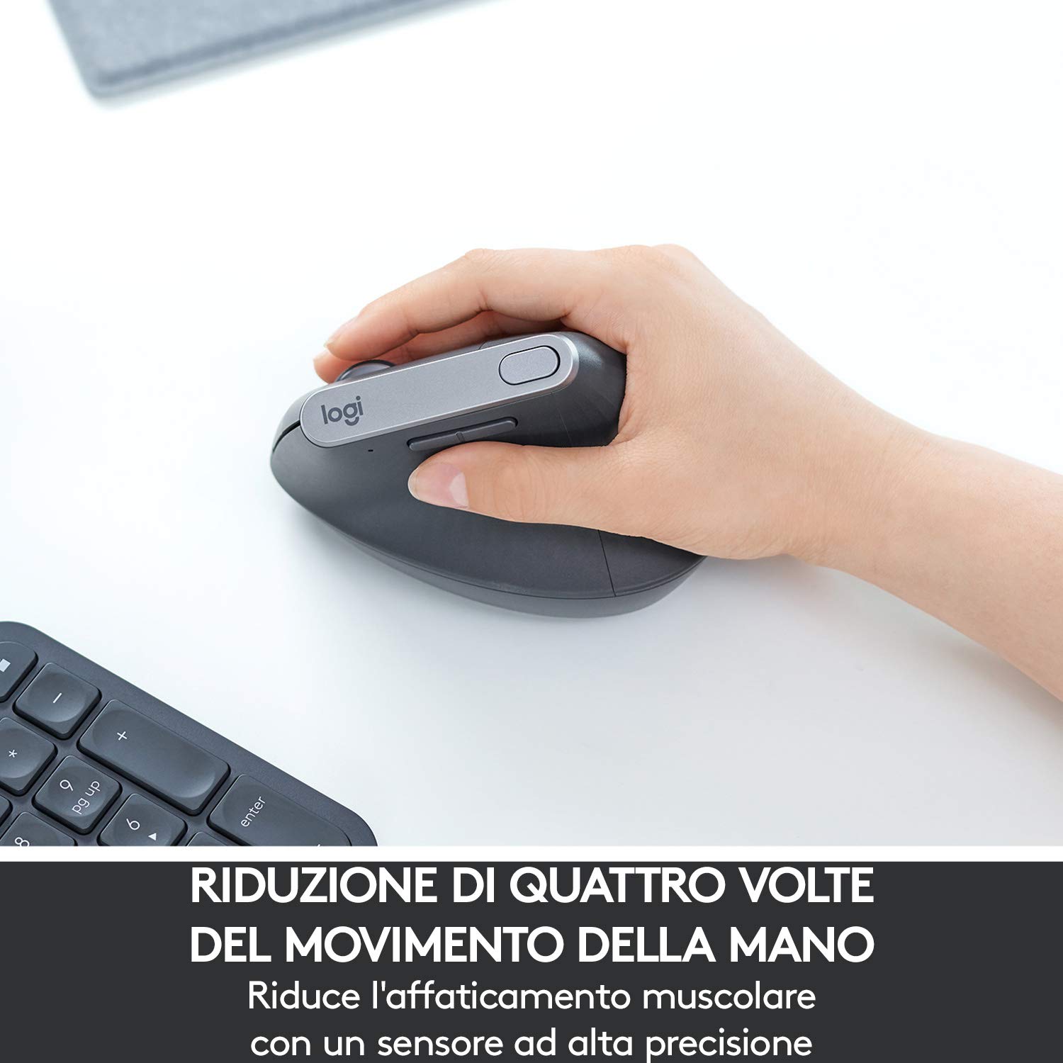 Logitech MX Verticale Mouse Wireless Ergonomico Multi-Dispositivo Bluetooth 2.4GHz USB Unifying 4K DPI 4 Pulsanti Ricarica Rapida PC Mac iPadOS Grigio