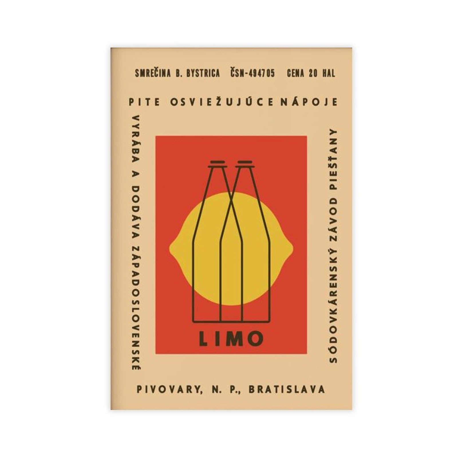 GJtyRFH Czech Lemonade Mid Century Modern Soviet Matchbox Typography Ikko Tanaka Lemon Canvas Modern Poster Wall Art Prints Paintings Living Room Bedroom Decor 12" L X 18" W