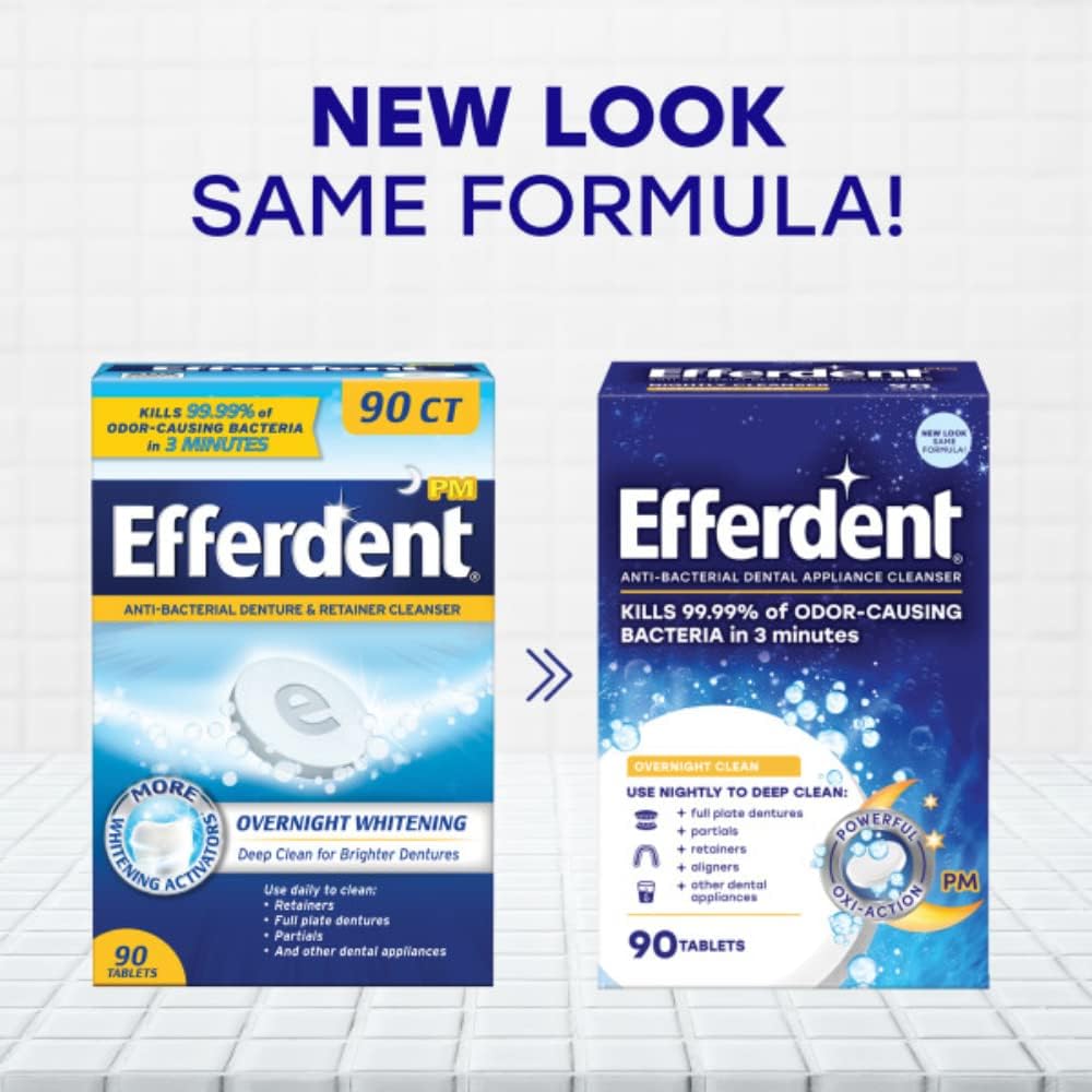 Efferdent PM Overnight Anti-Bacterial Denture Cleanser Tablets 90 ct (Pack of 1)
