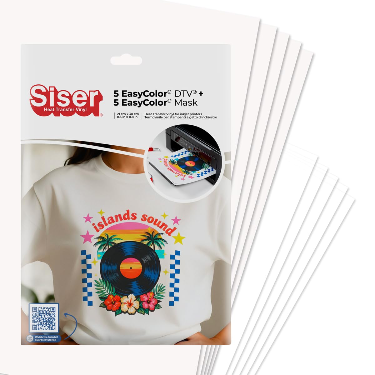 Siser Easy Color DTV pack 5+5, Vinile Termotrasferibile Termoadesivo Stampabile con Stampanti a Getto d'Inchiostro. 5 Fogli Formato A4 di Easy color e 5 Fogli Formato A4 di Application Tape