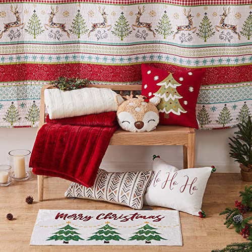 Levtex Home Merry & Bright Collecion - kołdra kometa i Kupidyn - King - świąteczny jeleń i choinki - czerwony zielony biały turkusowy - kołdra (30 x 218 cm) - dwustronna - mikrofibra