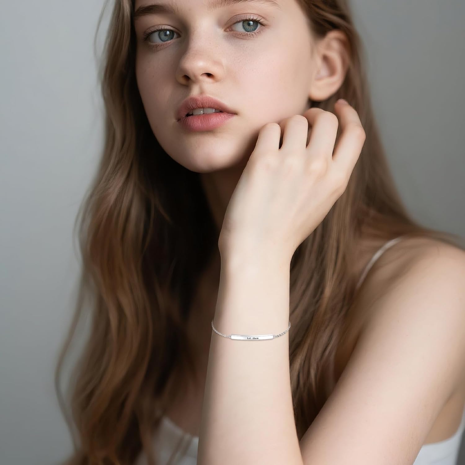 VONALA Inspirational Bar Bracelet Sterling Silver Small Motivation Charm Bracelet Minimalist Jewelry Gifts for Women - Image 2