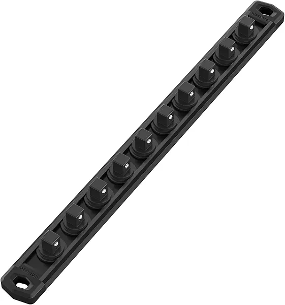 WORKPRO Magnetic Socket Organizer, 3/8-Inch Drive Aluminum Alloy Socket Rail, Heavy Duty Socket Holder, Socket Rack Kit 3/8-Inch x 10 Clips Black (Socket not Included) 3/8" DR Black