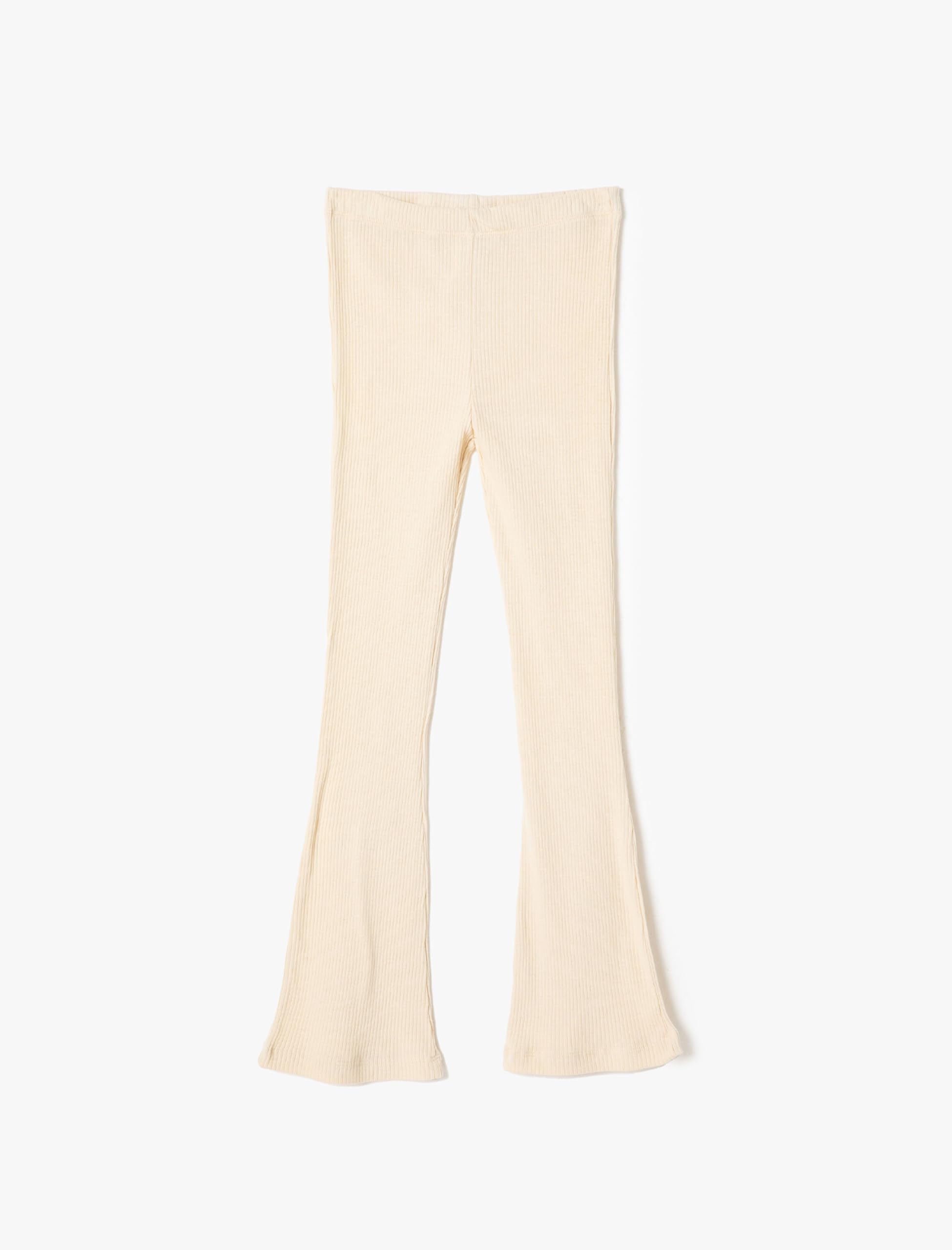 Koton Beige(050) Girls Flare Trousers Star Printed Ribbed Elastic Waist