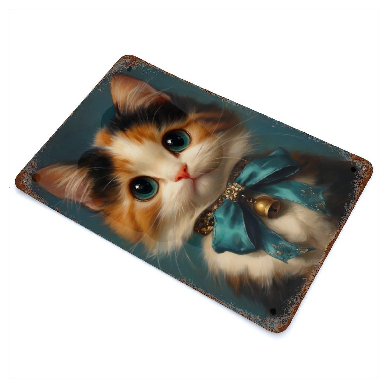 Vintage Rust Metal Sign with Cute Victorian Cat Art Design 11.8"x7.9", for Shed, Workshop And Garage Wall Decor, Classic Wall Plaque