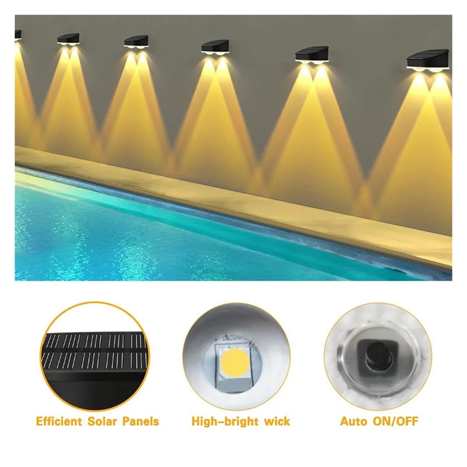 Lampada LED Solare per Esterni, Impermeabile, per Decorazione Giardino, Super Luminosa, per Numero civico di Villa, Balcone, Luce Solare, Illuminazione da Parete (3 Pezzi, Luce fre