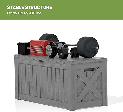 Vista 128 de Patiowell 30 Gallon Resin Deck Box, Outdoor Storage Box for Patio Furniture, Deliveries, Pool Supplies,Waterproof and Lockable, Grey