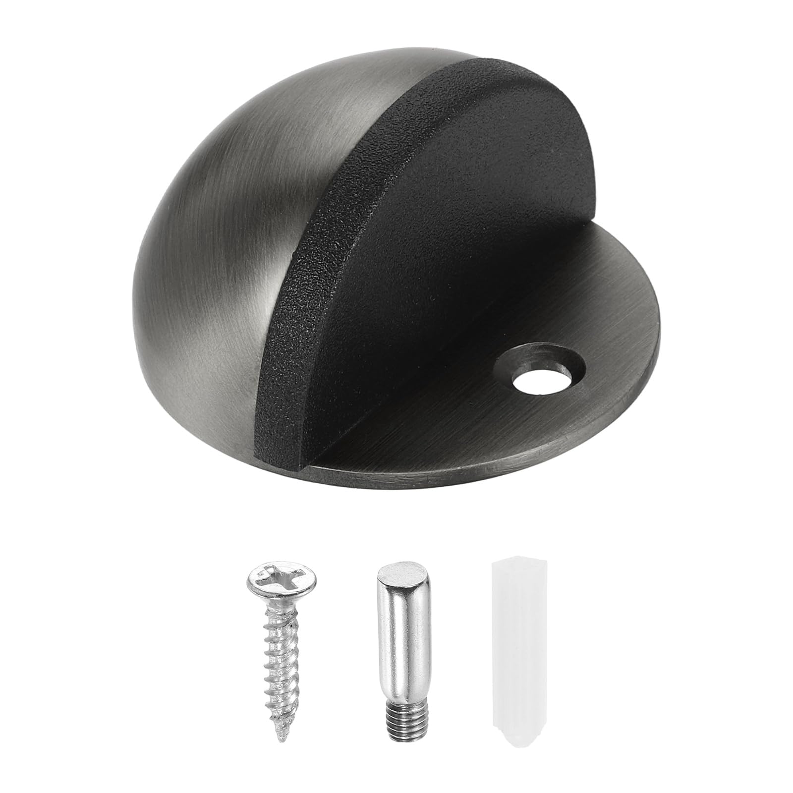 sourcing map Low Dome Floor Door Stop, 45mm Dia. Stainless Steel Door Stopper, Half Dome Rubber Bumper Wall Protector with Screws for Bedroom Bathroom Office, Gray โ image 1