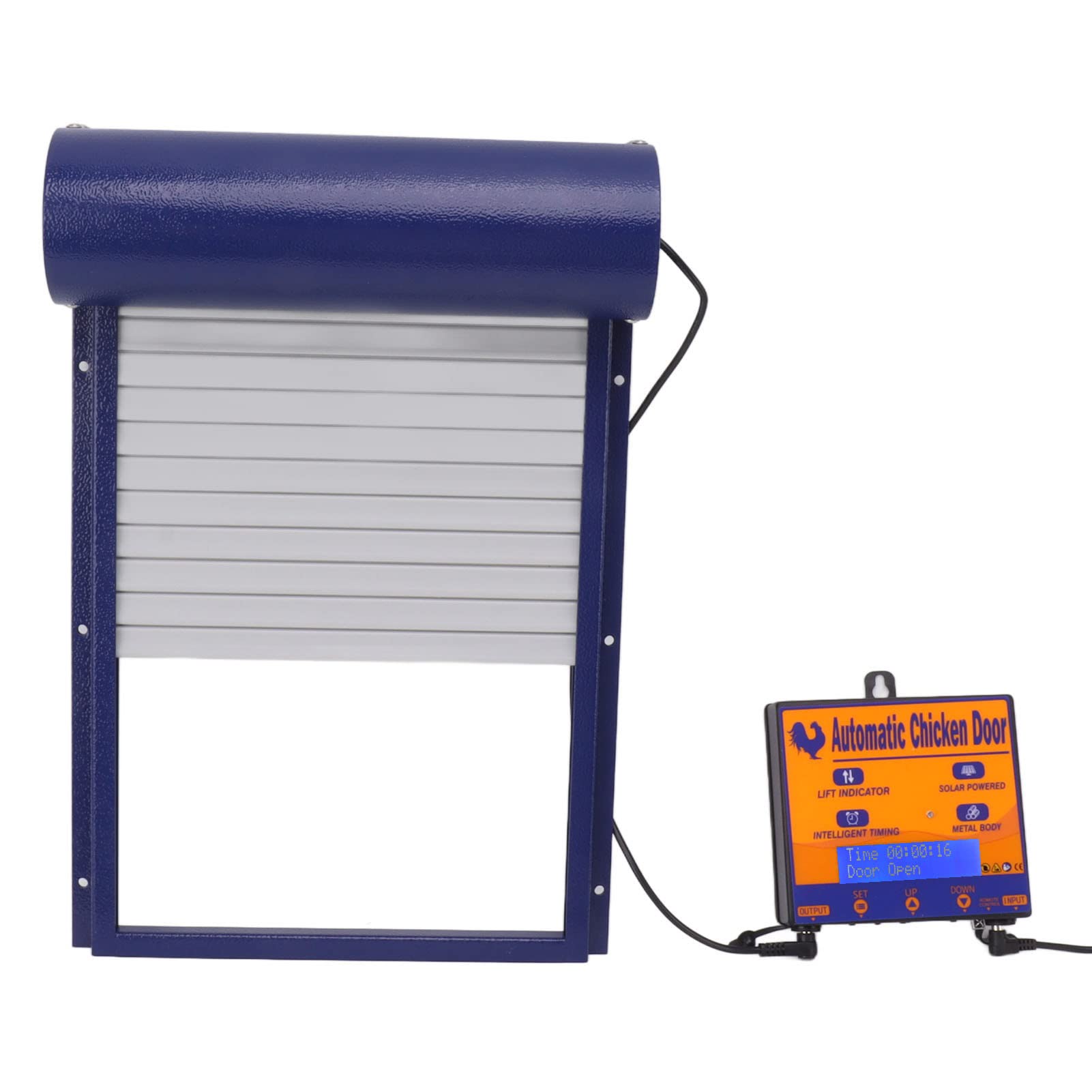 Abridor Automático de Puerta para Gallinero con Temporizador, Sensor de Luz y Control Remoto - Puerta Aluminio Programable para Pollos y Patos (Azul)