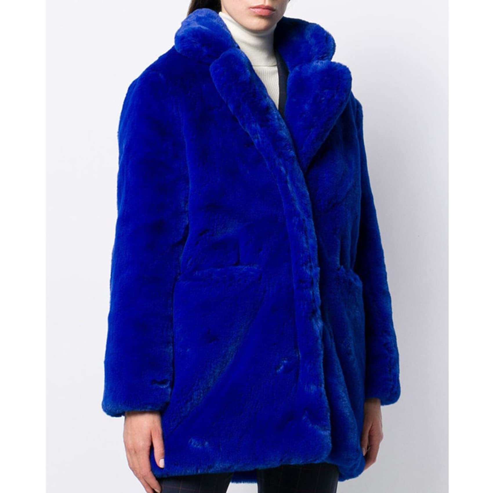 Manteau Mi-Long en Fausse Fourrure pour Femme Manteau Chaud en Laine d'agneau Souple en Molleton