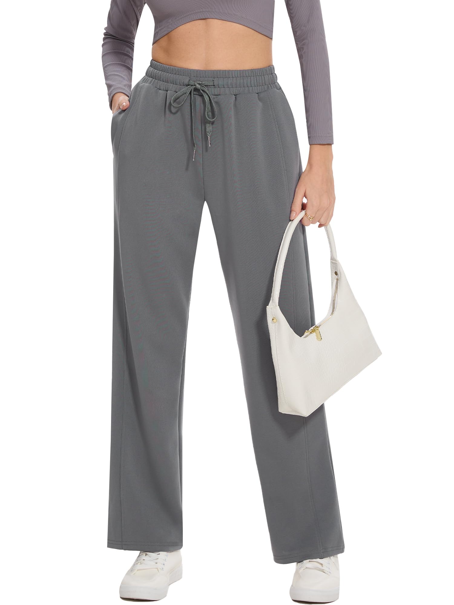 Moss Rose Women's Straight Leg Casual Sweatpants Elastic Waisted Workout Pants with Pockets