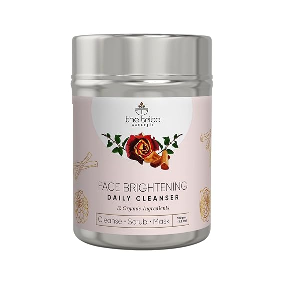Face Brightening Daily Cleanser, 3-In-1 Cleanser, Scrub & Mask, Instant Brightening Glow And Tan Removal, For All Skin Type, 100% Chemical Free & Natural - 100 Gm (Tin Packing)