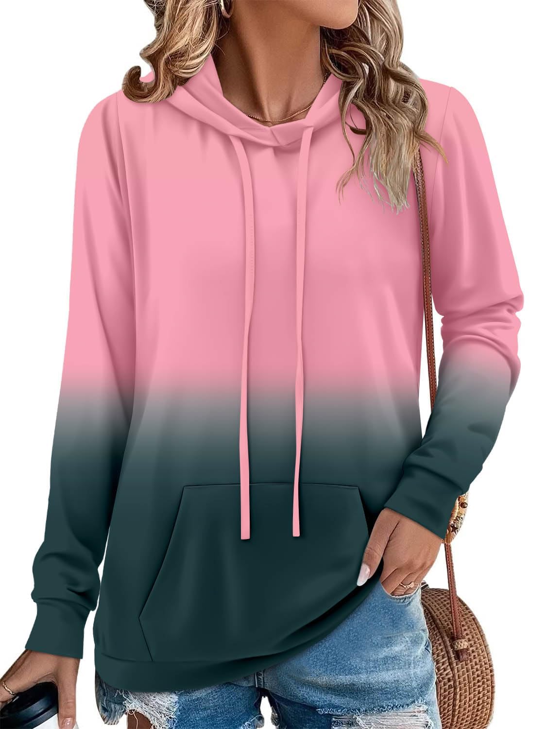 onlypuff Womens Long Sleeve Pullover Hoodie Sweatshirts Casual Tunic Tops Pocket Shirts