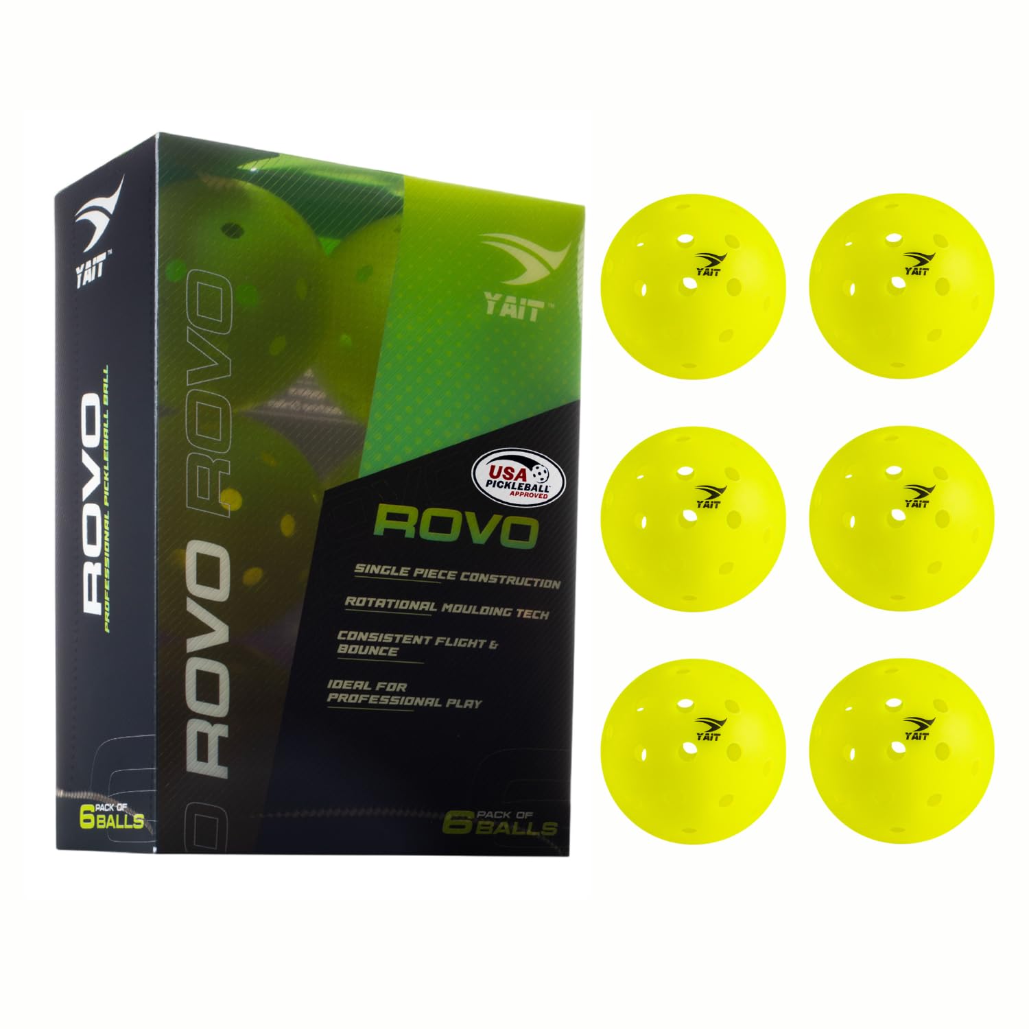 YAIT Sports Rovo Pickleball Ball (Pack of 6) | 40 Precise Holes | Single Piece Construction (Rotational Mould Tech) | Perfectly Balanced, Durable PP Material, True Flight | AIPA Approved (Green)-image-40