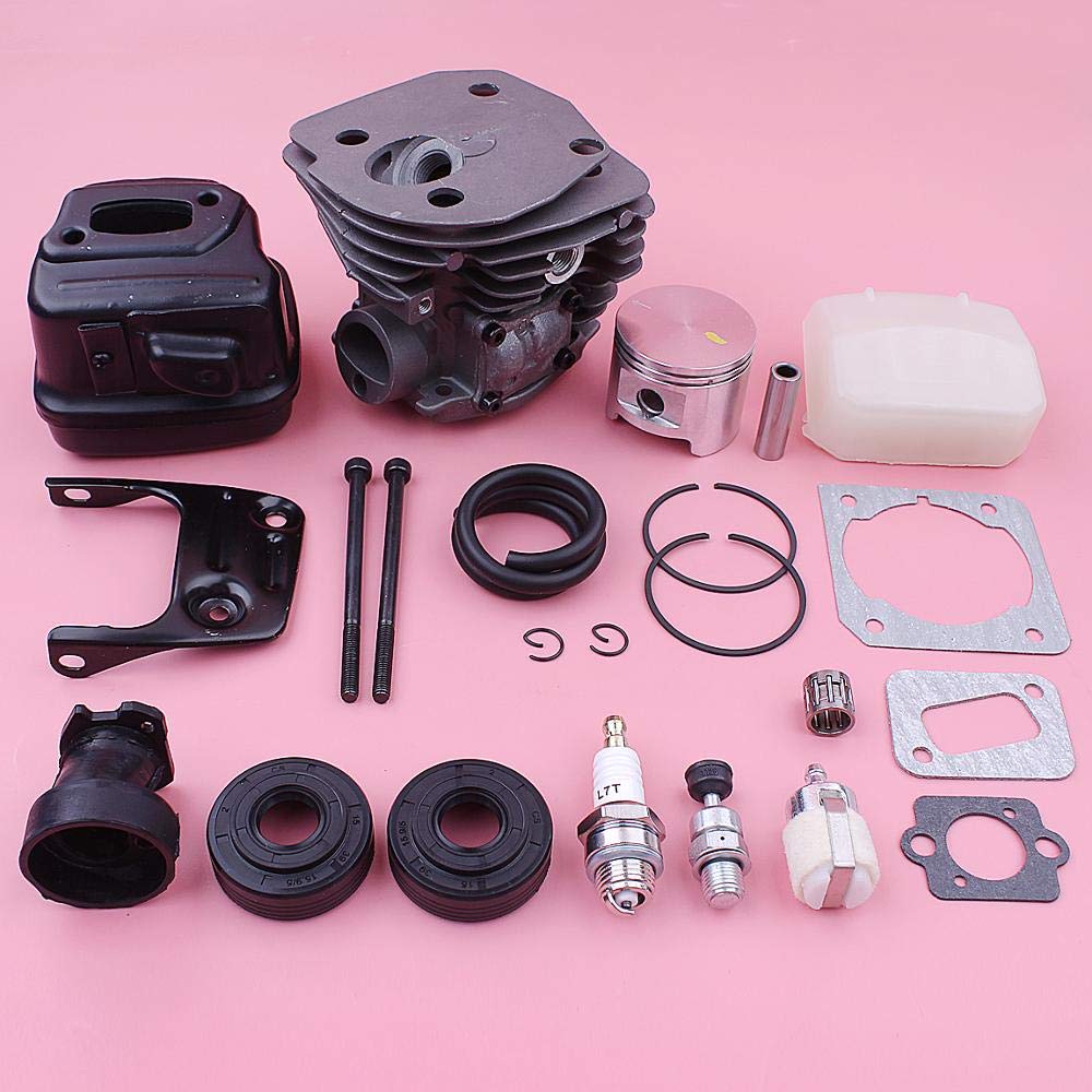 Kit de silenciador de pistón de Cilindro de 45 mm, for Motosierra Husqvarna 353 350 351 346 345 340 537253002 503862803 Juntas de carburador de Filtro de Combustible y Aire Pistón de Cilindro