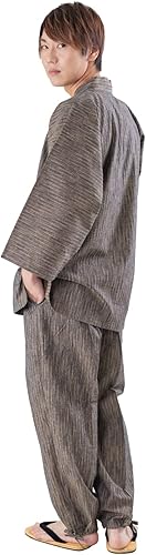 Kurumé Kasuri Samue Virtical Striped suave relax 100% algodón hecho en Japón, Marrón