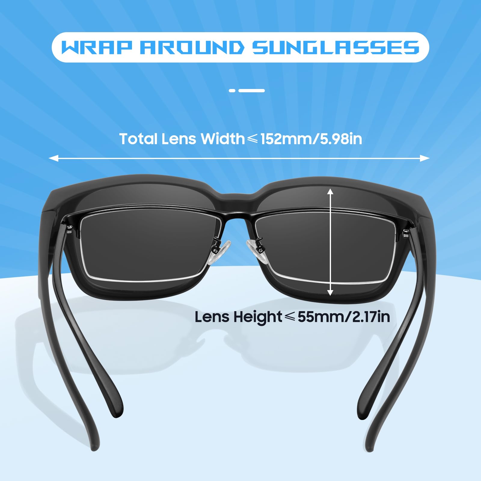 Okulary przeciwsłoneczne Polarised Fit Over Glasses – okulary przeciwsłoneczne z ochroną UV400, okrągłe, przeciwodblaskowe, na receptę, do jazdy samochodem, wędkowania i uprawiania sportów