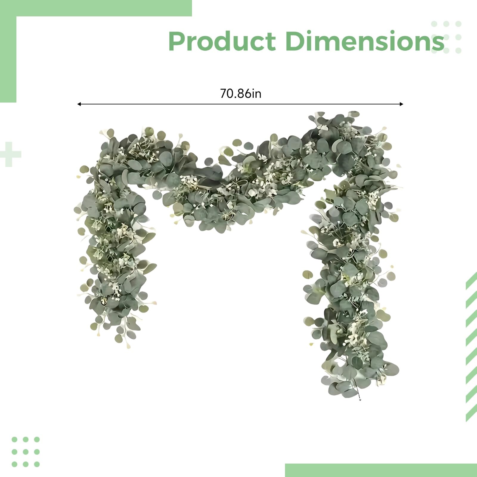 Lot de 8 guirlandes d’Eucalyptus Artificiel, 180 cm, Fausse Verdure avec gypsophile, lianes suspendues en Plastique, décoration pour Maison, Bureau, Mariage, Fond d’Arche, Mur, Salon