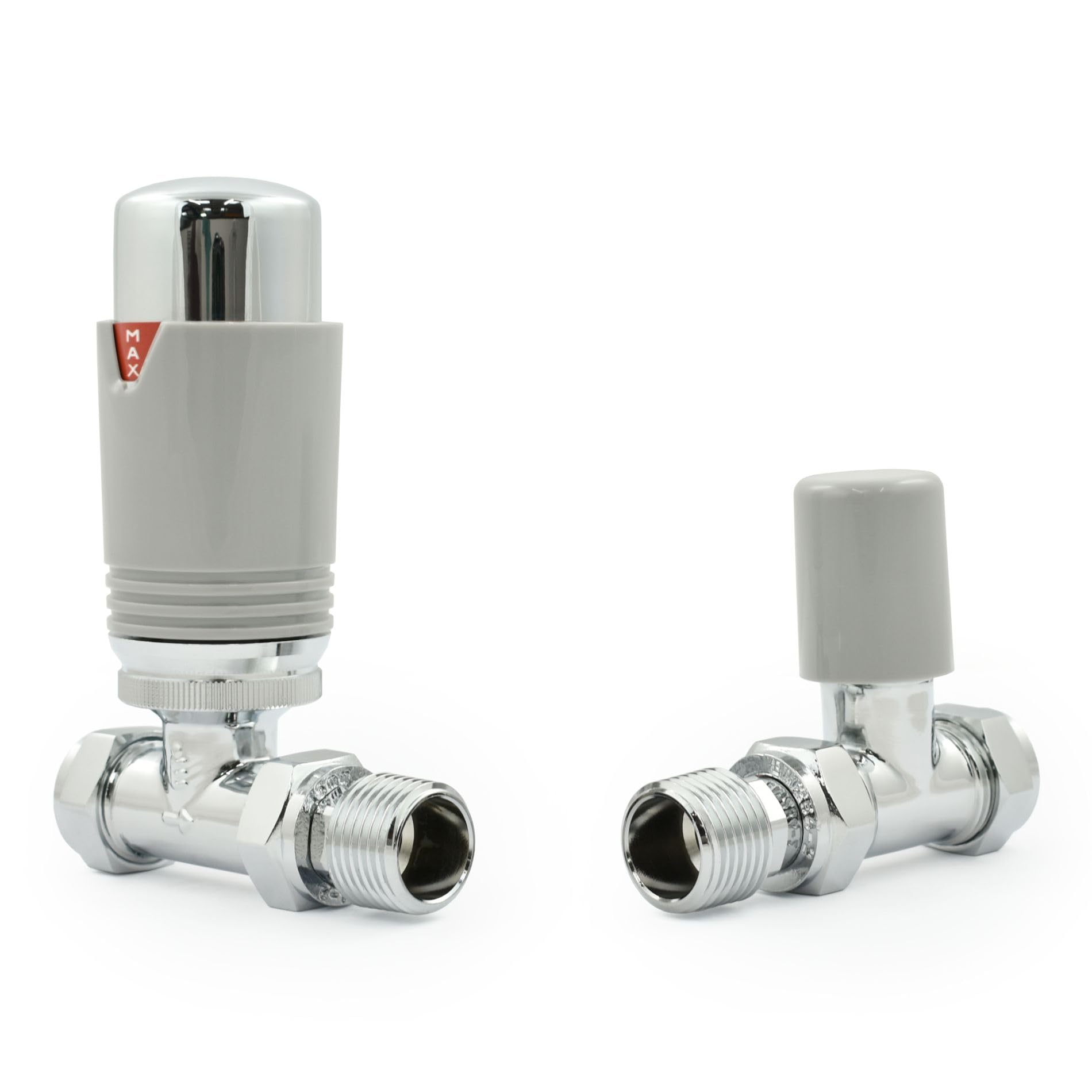 Hot Flow | Estuary Straight TRV Thermostatic Radiator Valve Wheel Head & Lock Shield (Chrome & Silver) โ image 1