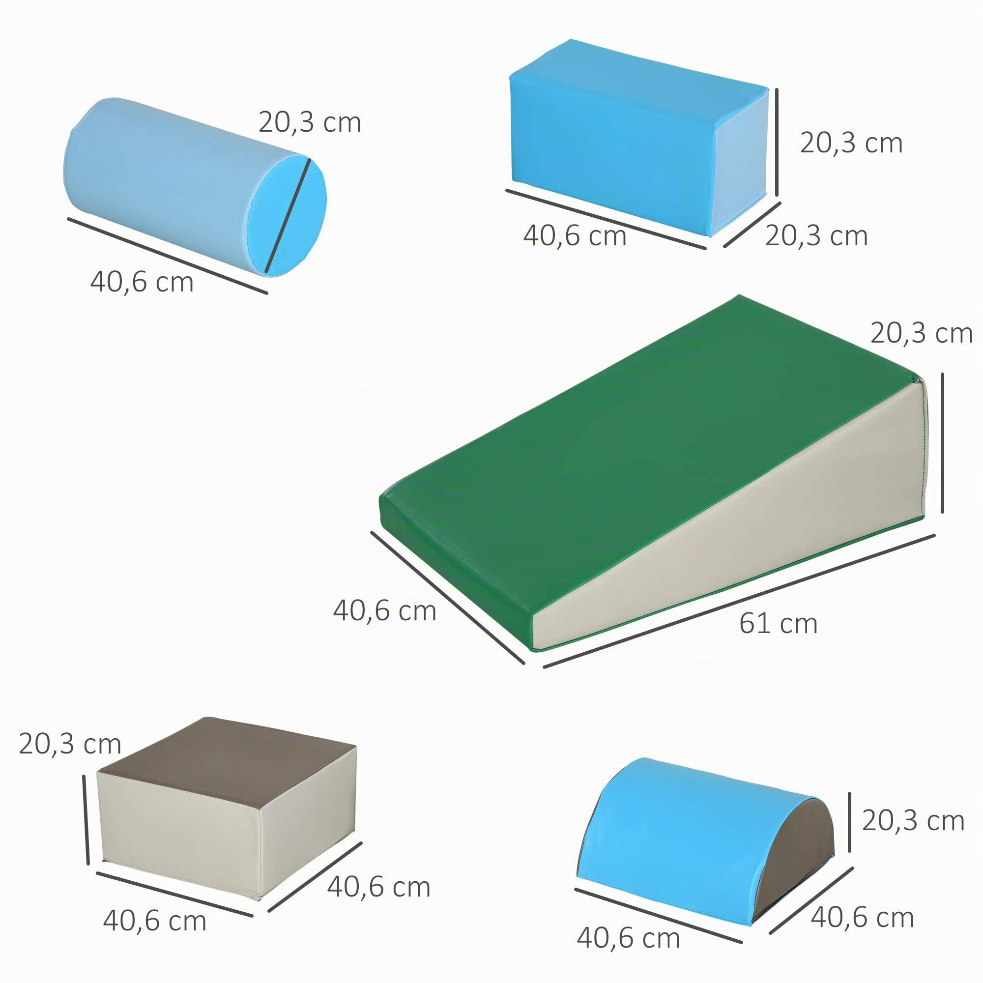 HOMCOM Juego de 5 Bloques de Espuma para Niños, Bloques de Psicomotricidad, Figuras de Construcción, Juguete para Aprendizaje para Escalar y Gatear, Multicolor