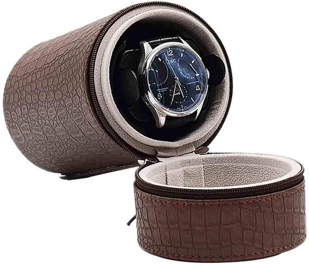 HVMBEUGOS Single Automatic Watch Winder,Super Quiet Motor Shaker Storage Organiser Storage Display Case Box Leather Look and Soft and Flexible Watch Pillow-Brown