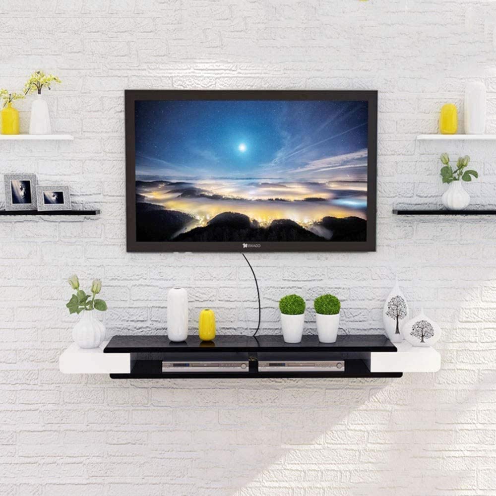 Mensola TV Da Parete BiJun 2 Ripiani - Legno Multistrato Bianco, Per Console, DVD, Decoder