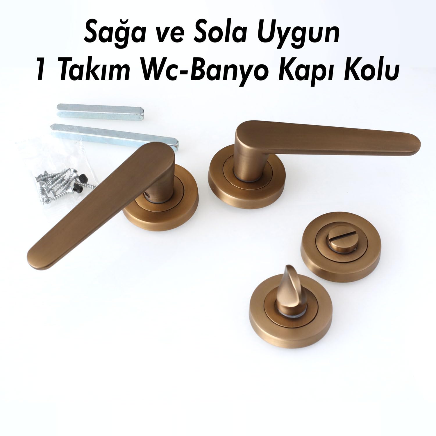 Badem10 Kayı Antik Sarı Wc-Banyo Kapı Kolu Daire Rozetli Sürgülü Çelik Kapı Kulpu Gold Kolları