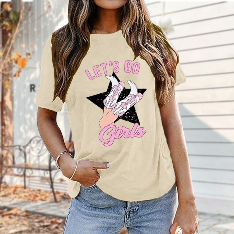 Tuislay Let's Go Girls Shirt Western Cowgirl Graphic Tees for Women Oversized Country Music Tee Bridal Wedding Vacation Top3
