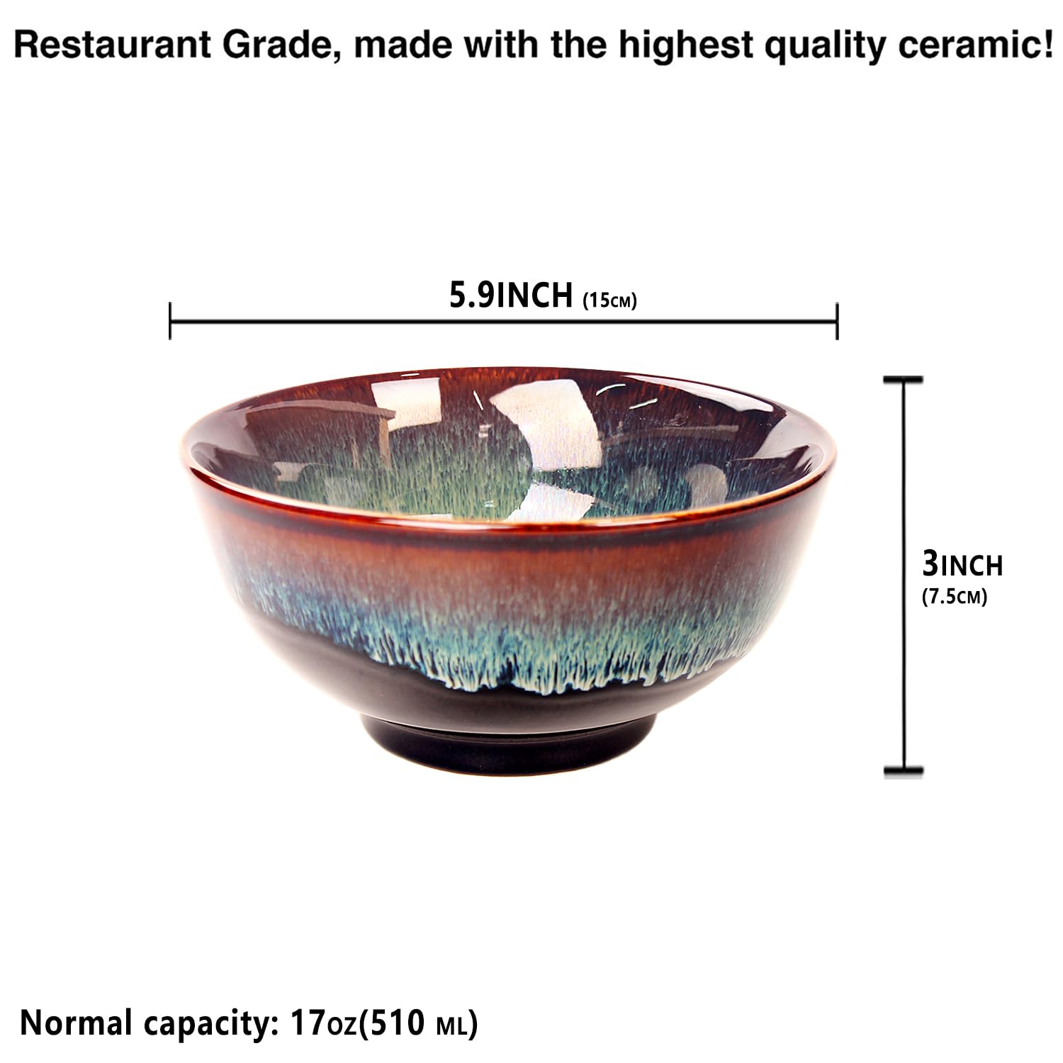 Jinsongdafa 17oz Ceramic Soup & Cereal Bowls Set of 6, Dishwasher & Microwave Safe
