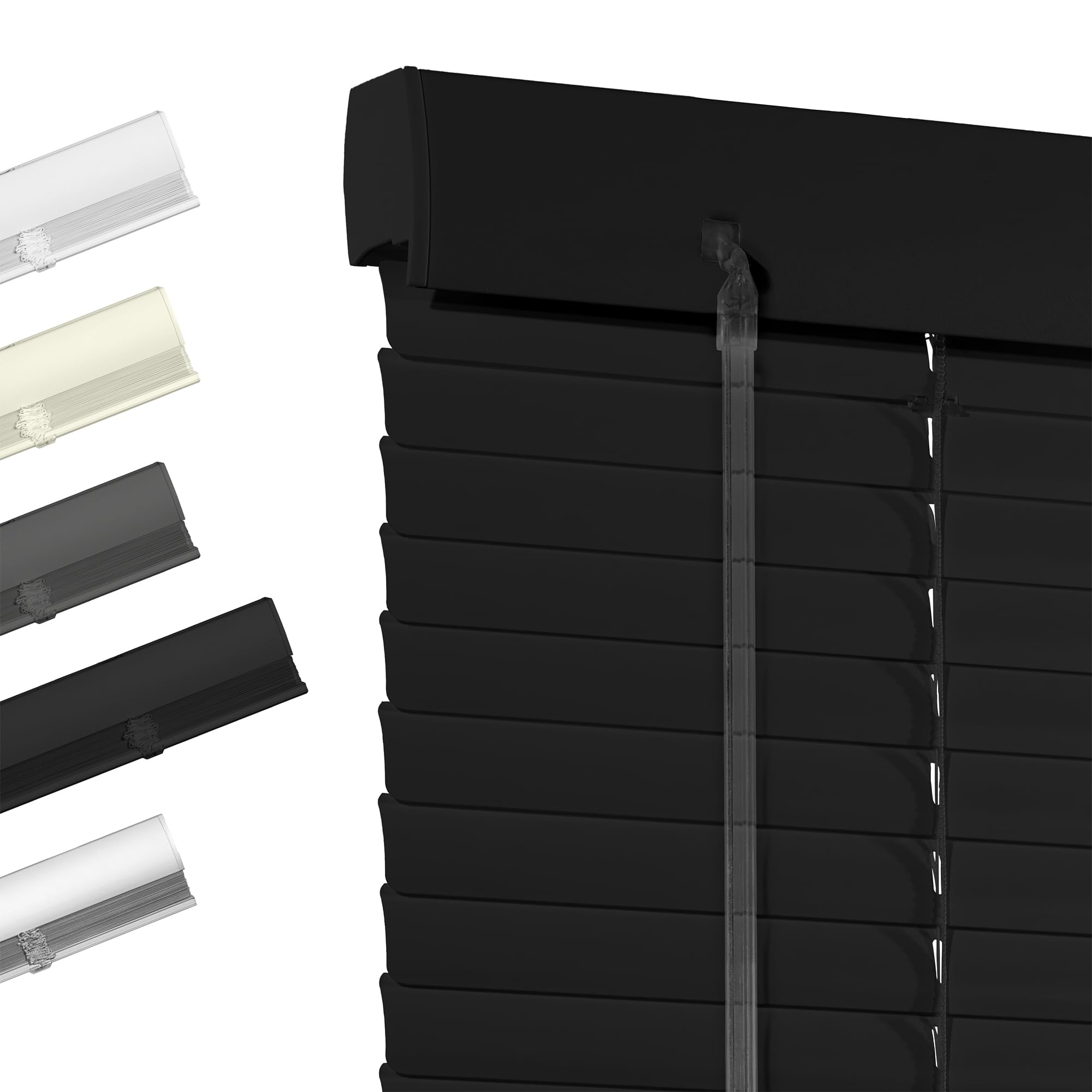 Boolegon Cordless Aluminum Blinds 1 Inch Light Filtering Horizontal Blinds Anti-UV Waterproof Metal Mini Blind for Office Home, Black, 71" W x 72" H