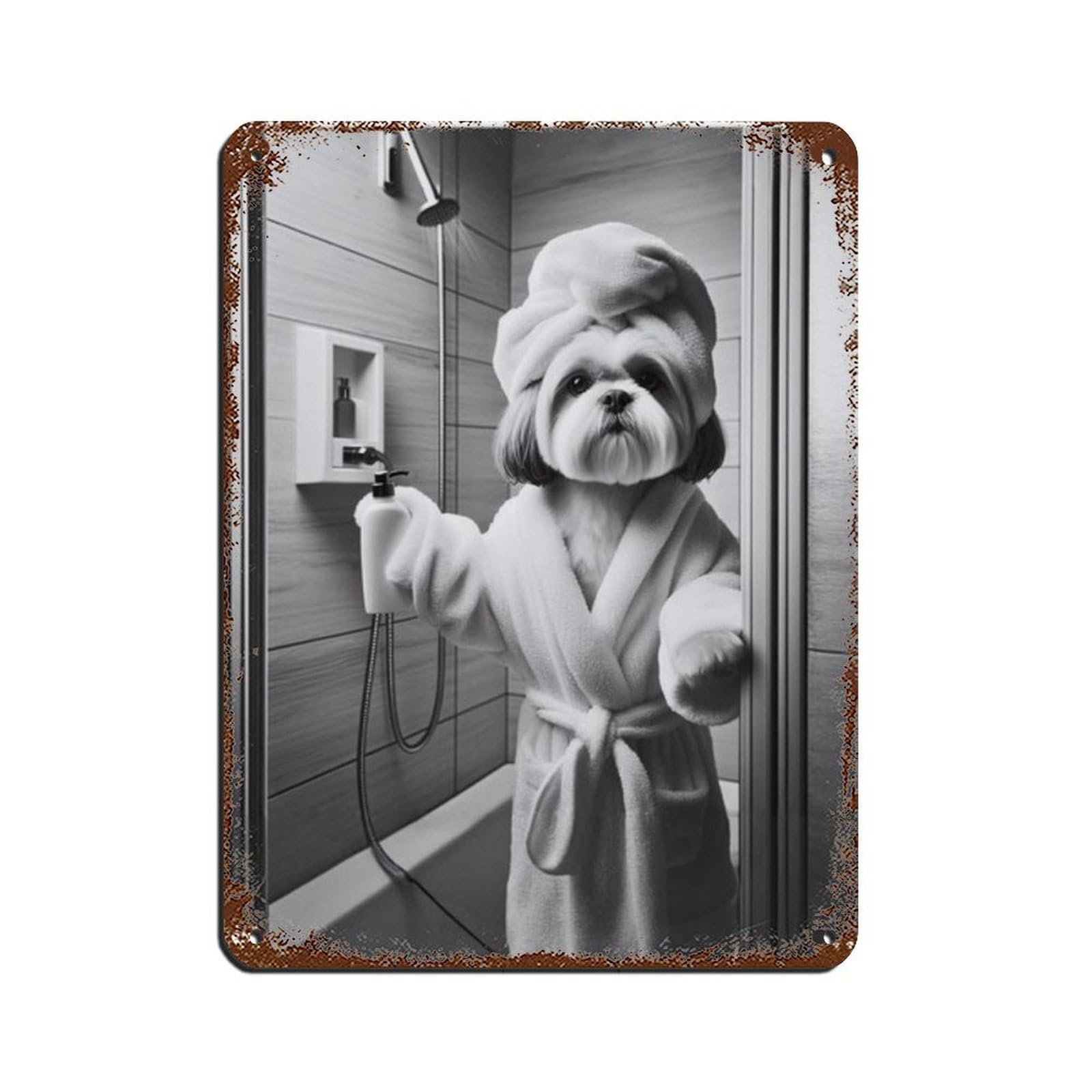 Lhasa Apso Bathroom Art Poster Retro Poster Metal Tin Sign Chic Art Retro Iron Painting Bar People Cave Cafe Family Garage Poster Wall Decoration 12x16inch(30x40cm)