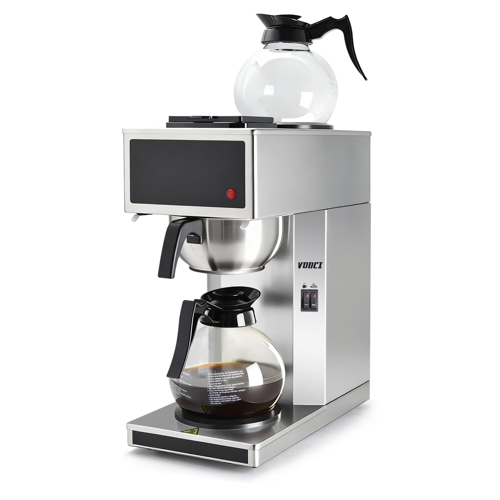 VONCI 1610W Commercial Coffee Maker 12 Cup Drip Coffee Machine 2 Glass Carafes and 2 Warmers Stainless Steel